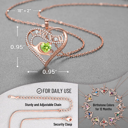 Leafael Gift Necklaces for Women, Heart in Hand I Love You Birthstone Crystal, Birthday Anniversary Jewelry for Wife Girlfriend Mom, Rose Gold and Gun Metal Plated , 18" + 2" Chain