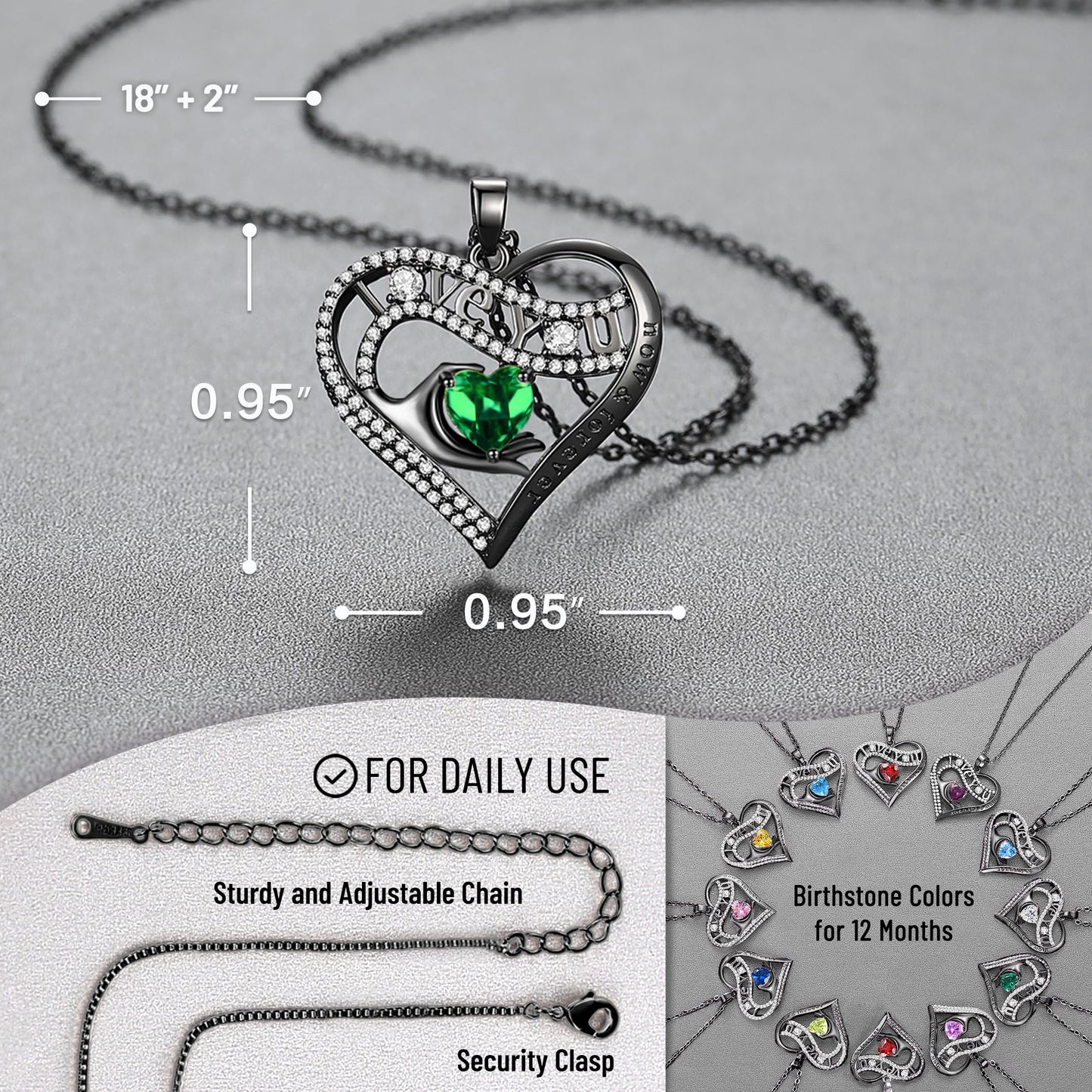 Leafael Gift Necklaces for Women, Heart in Hand I Love You Birthstone Crystal, Birthday Anniversary Jewelry for Wife Girlfriend Mom, Rose Gold and Gun Metal Plated , 18" + 2" Chain