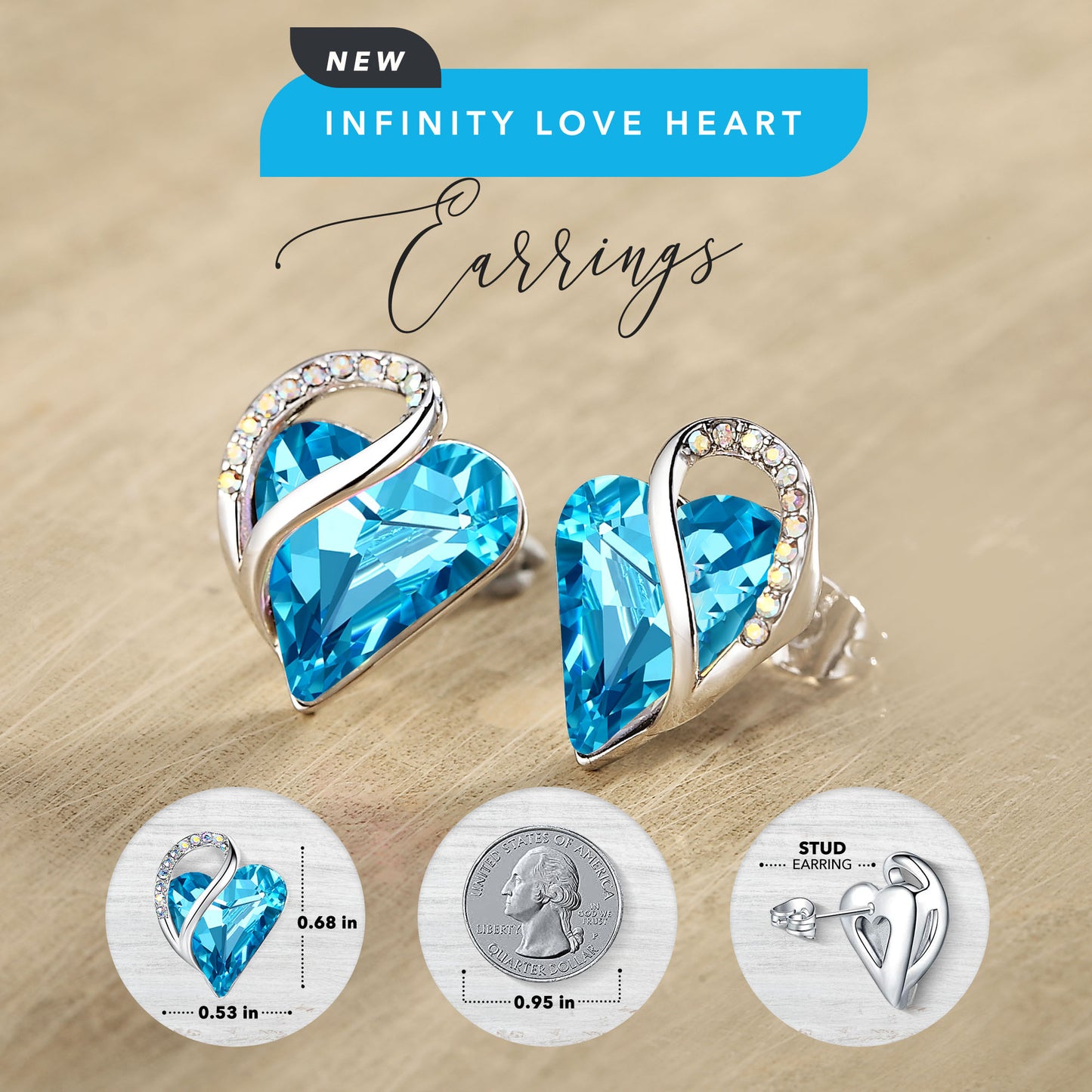 Leafael Infinity Love Heart Stud Earrings with Birthstone Crystal Women's Gifts, Silver-tone