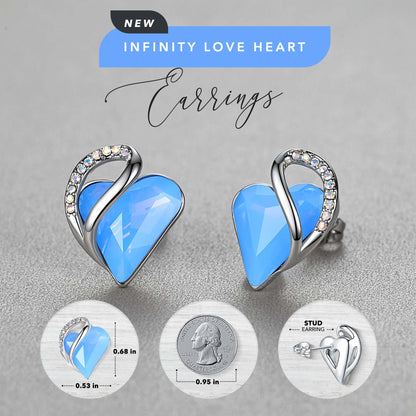 Leafael Infinity Love Heart Stud Earrings with Birthstone Crystal Women's Gifts, Silver-tone