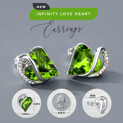 Leafael Infinity Love Heart Stud Earrings with Birthstone Crystal Women's Gifts, Silver-tone