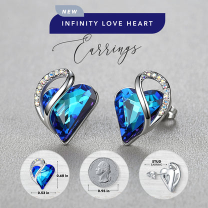 Leafael Infinity Love Heart Stud Earrings with Birthstone Crystal Women's Gifts, Silver-tone