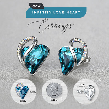 Leafael Infinity Love Heart Stud Earrings with Birthstone Crystal Women's Gifts, Silver-tone