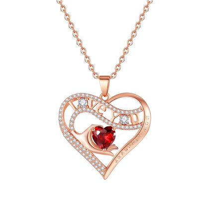 Leafael Gift Necklaces for Women, Heart in Hand I Love You Birthstone Crystal, Birthday Anniversary Jewelry for Wife Girlfriend Mom, Rose Gold and Gun Metal Plated , 18" + 2" Chain