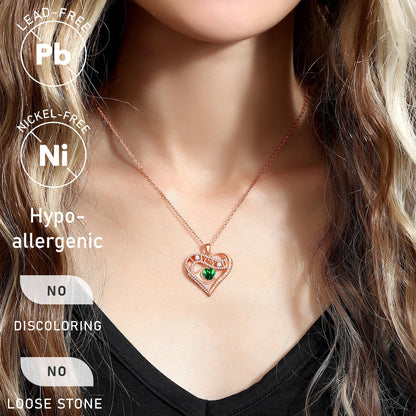 Leafael Gift Necklaces for Women, Heart in Hand I Love You Birthstone Crystal, Birthday Anniversary Jewelry for Wife Girlfriend Mom, Rose Gold and Gun Metal Plated , 18" + 2" Chain