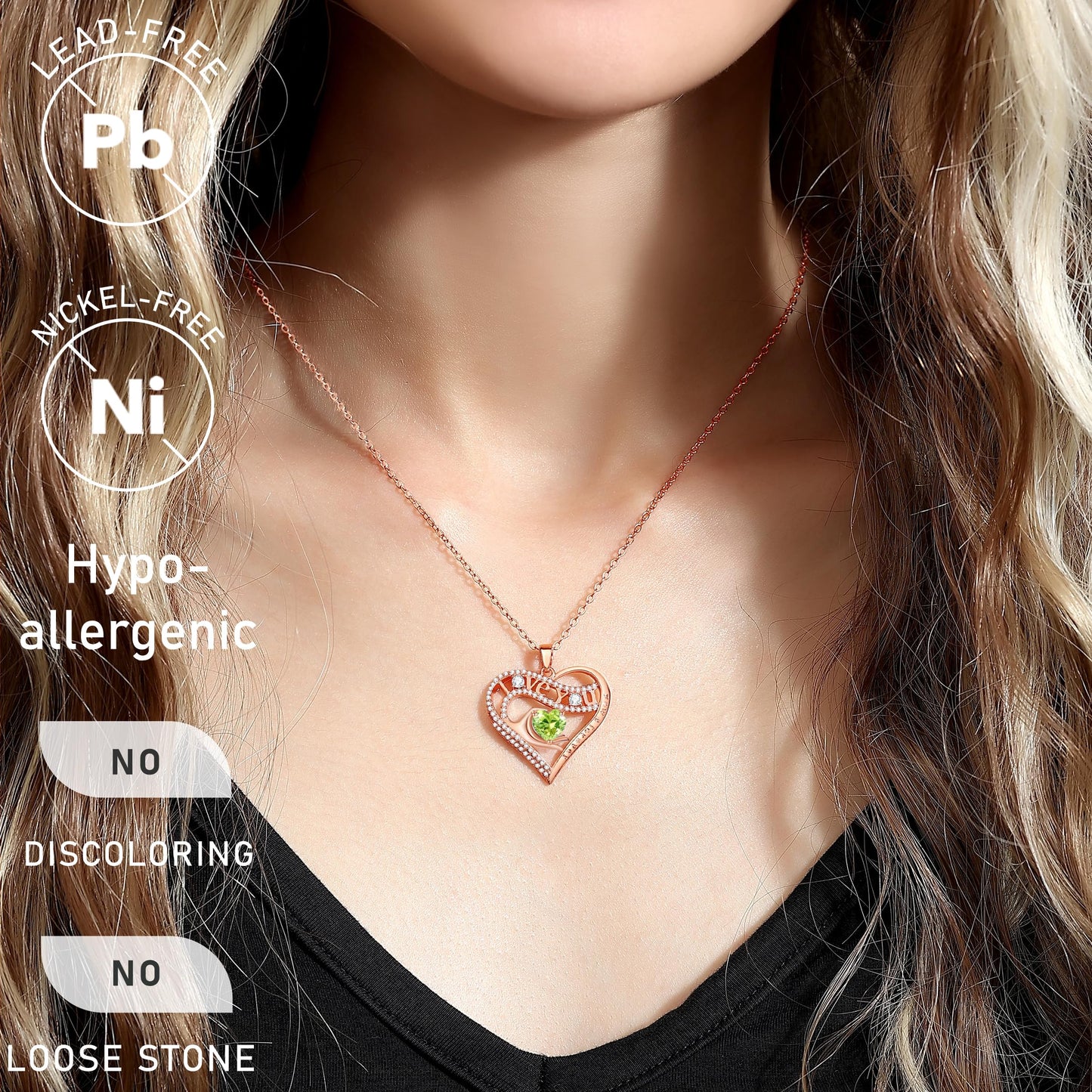 Leafael Gift Necklaces for Women, Heart in Hand I Love You Birthstone Crystal, Birthday Anniversary Jewelry for Wife Girlfriend Mom, Rose Gold and Gun Metal Plated , 18" + 2" Chain