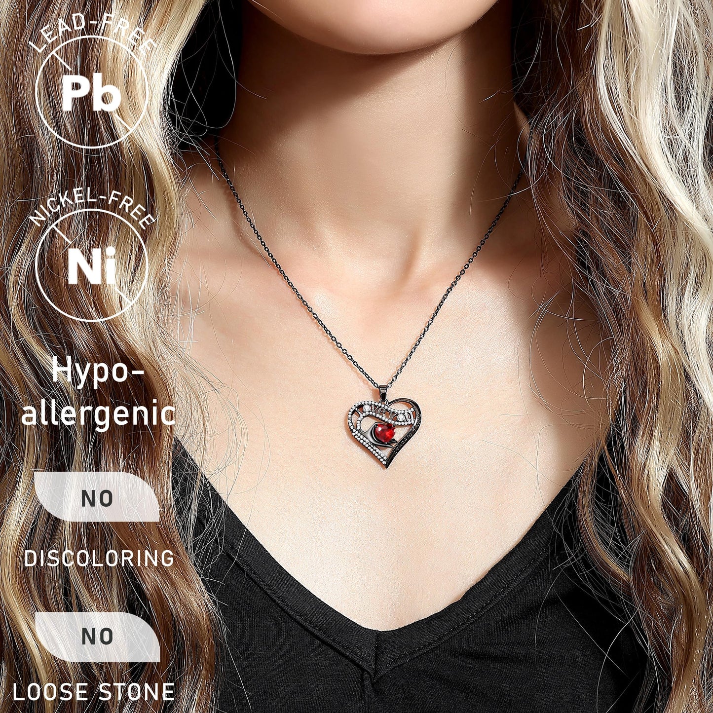 Leafael Gift Necklaces for Women, Heart in Hand I Love You Birthstone Crystal, Birthday Anniversary Jewelry for Wife Girlfriend Mom, Rose Gold and Gun Metal Plated , 18" + 2" Chain