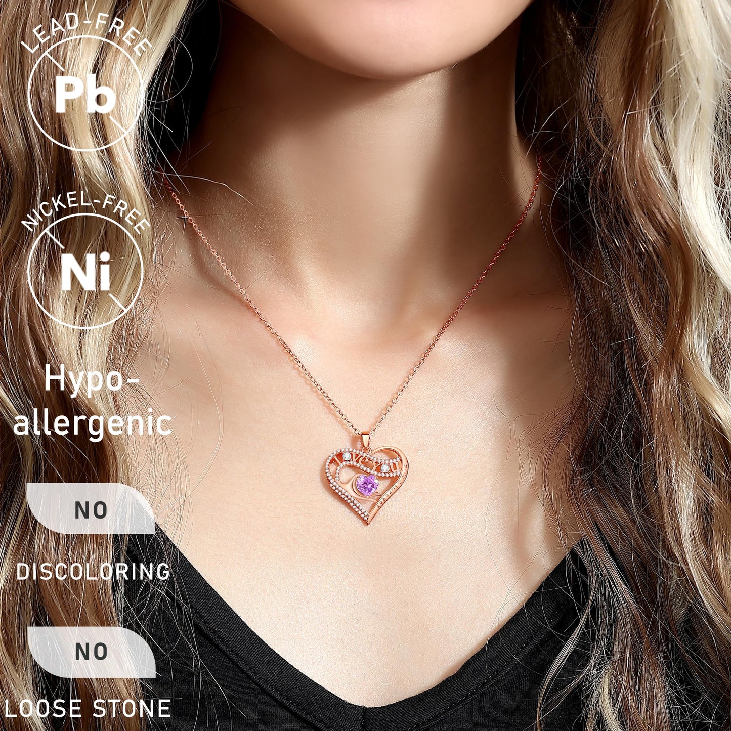 Leafael Gift Necklaces for Women, Heart in Hand I Love You Birthstone Crystal, Birthday Anniversary Jewelry for Wife Girlfriend Mom, Rose Gold and Gun Metal Plated , 18" + 2" Chain