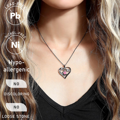 Leafael Gift Necklaces for Women, Heart in Hand I Love You Birthstone Crystal, Birthday Anniversary Jewelry for Wife Girlfriend Mom, Rose Gold and Gun Metal Plated , 18" + 2" Chain