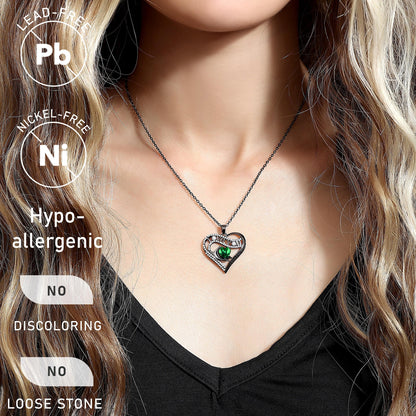 Leafael Gift Necklaces for Women, Heart in Hand I Love You Birthstone Crystal, Birthday Anniversary Jewelry for Wife Girlfriend Mom, Rose Gold and Gun Metal Plated , 18" + 2" Chain