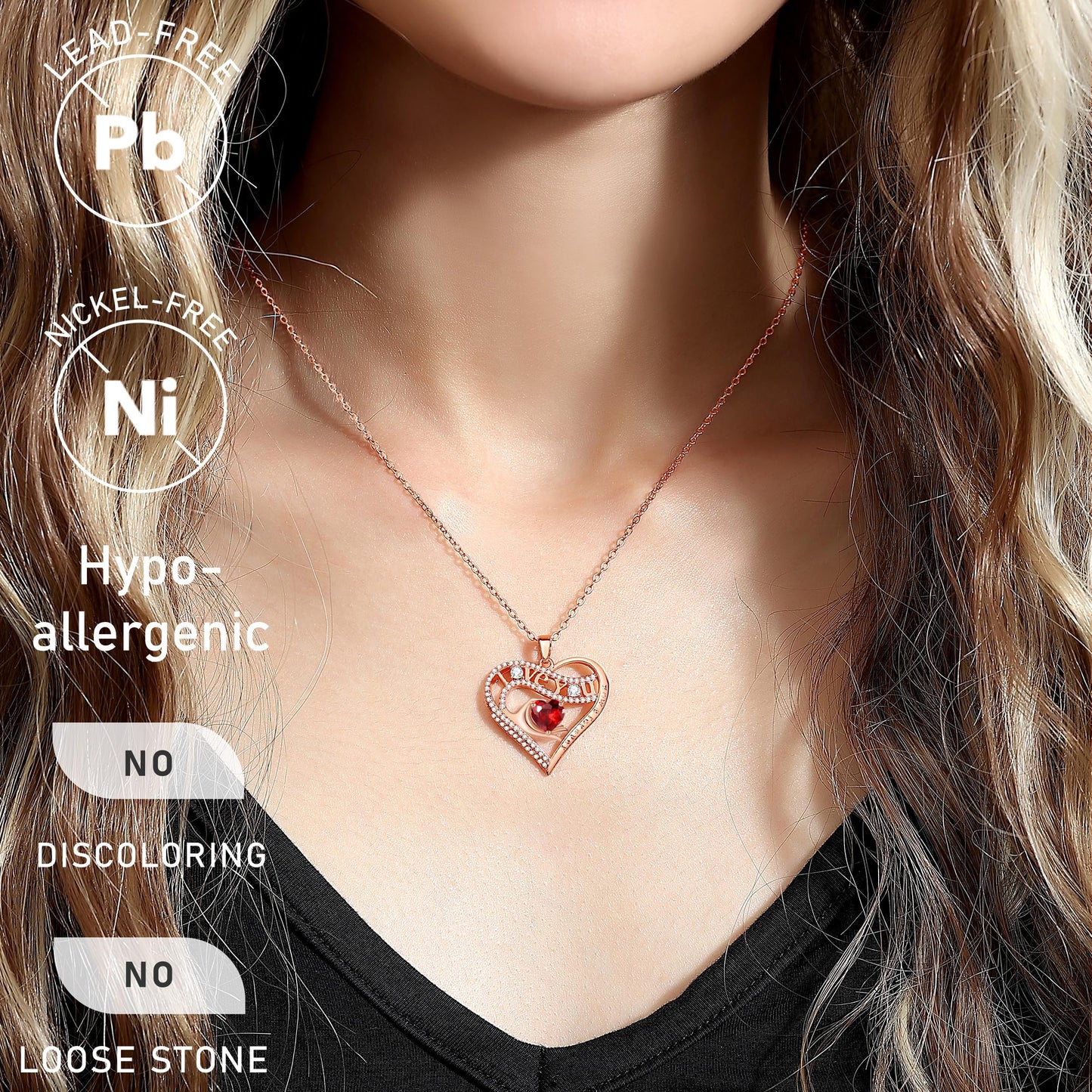Leafael Gift Necklaces for Women, Heart in Hand I Love You Birthstone Crystal, Birthday Anniversary Jewelry for Wife Girlfriend Mom, Rose Gold and Gun Metal Plated , 18" + 2" Chain