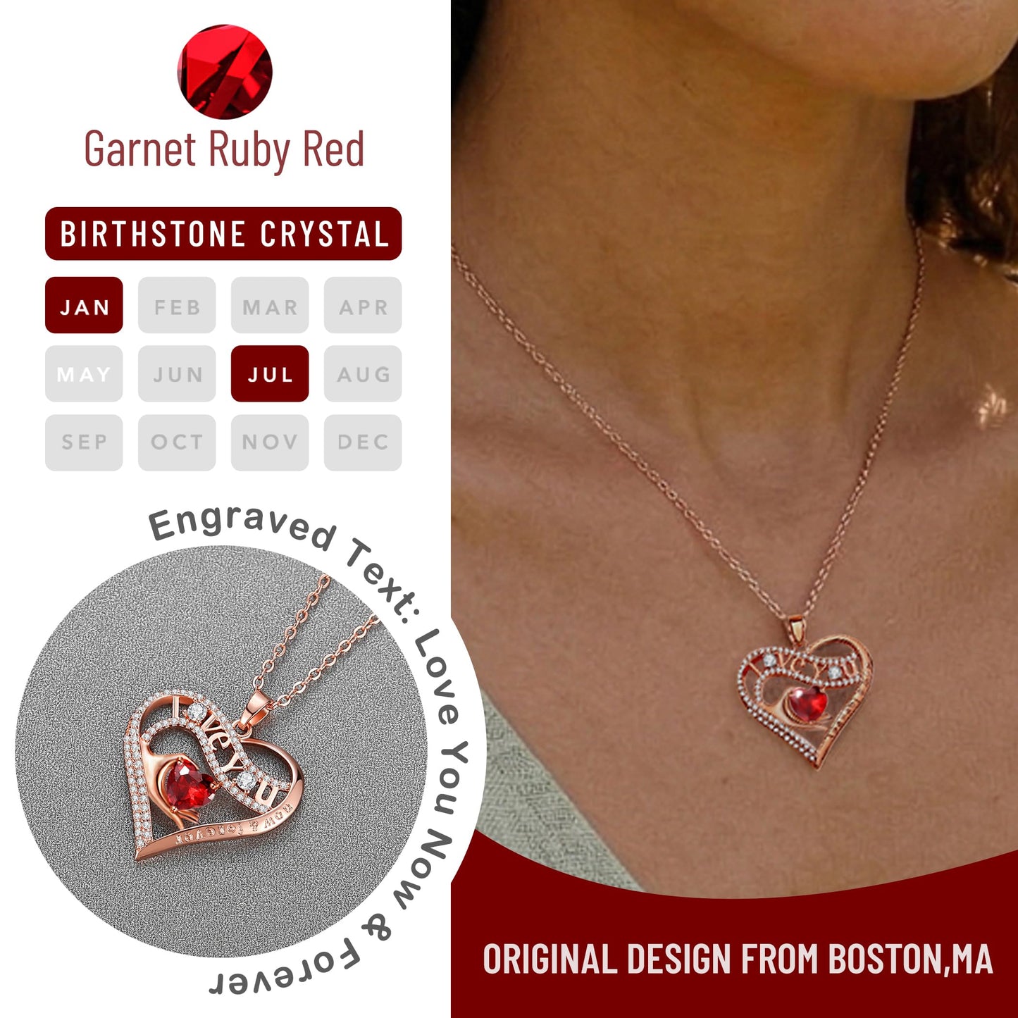 Leafael Gift Necklaces for Women, Heart in Hand I Love You Birthstone Crystal, Birthday Anniversary Jewelry for Wife Girlfriend Mom, Rose Gold and Gun Metal Plated , 18" + 2" Chain