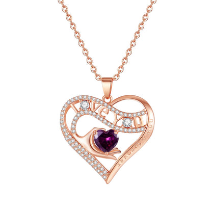 Leafael Gift Necklaces for Women, Heart in Hand I Love You Birthstone Crystal, Birthday Anniversary Jewelry for Wife Girlfriend Mom, Rose Gold and Gun Metal Plated , 18" + 2" Chain