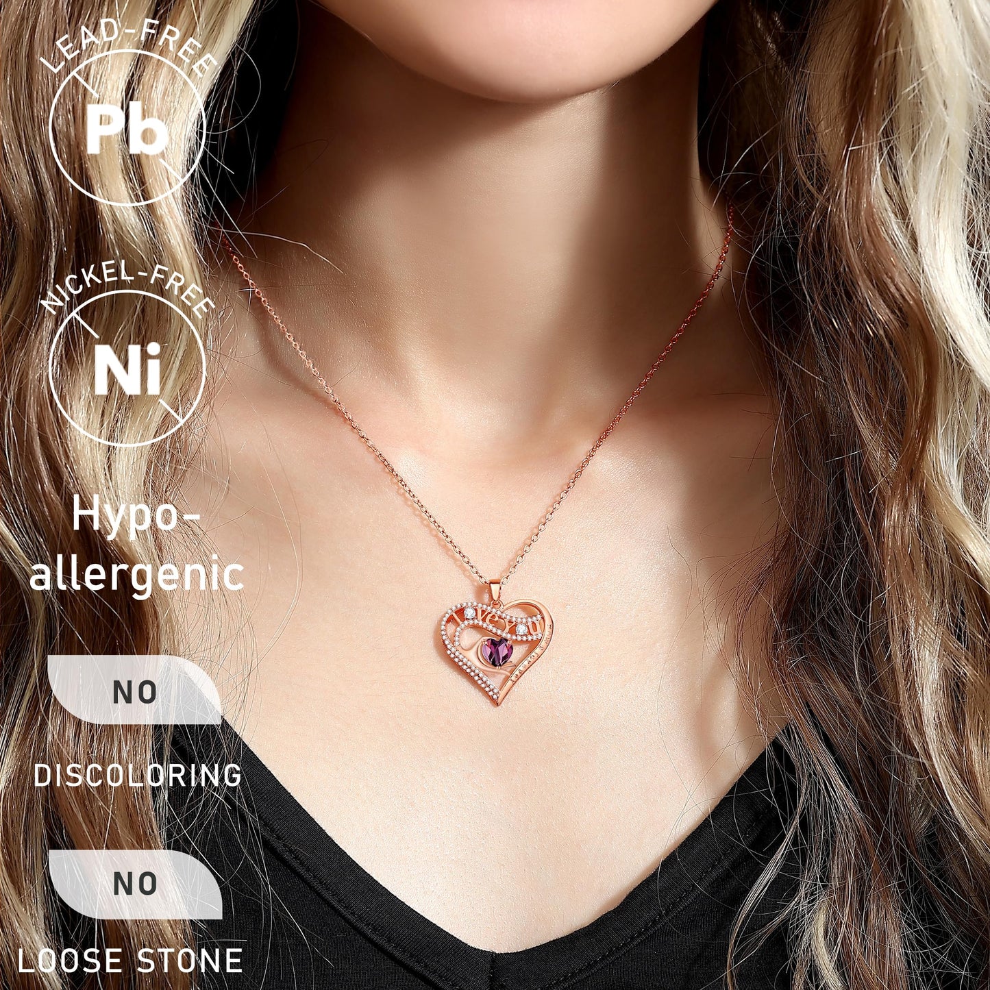 Leafael Gift Necklaces for Women, Heart in Hand I Love You Birthstone Crystal, Birthday Anniversary Jewelry for Wife Girlfriend Mom, Rose Gold and Gun Metal Plated , 18" + 2" Chain