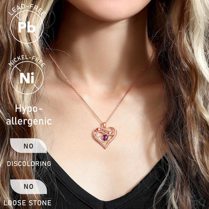 Leafael Gift Necklaces for Women, Heart in Hand I Love You Birthstone Crystal, Birthday Anniversary Jewelry for Wife Girlfriend Mom, Rose Gold and Gun Metal Plated , 18" + 2" Chain