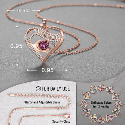 Leafael Gift Necklaces for Women, Heart in Hand I Love You Birthstone Crystal, Birthday Anniversary Jewelry for Wife Girlfriend Mom, Rose Gold and Gun Metal Plated , 18" + 2" Chain