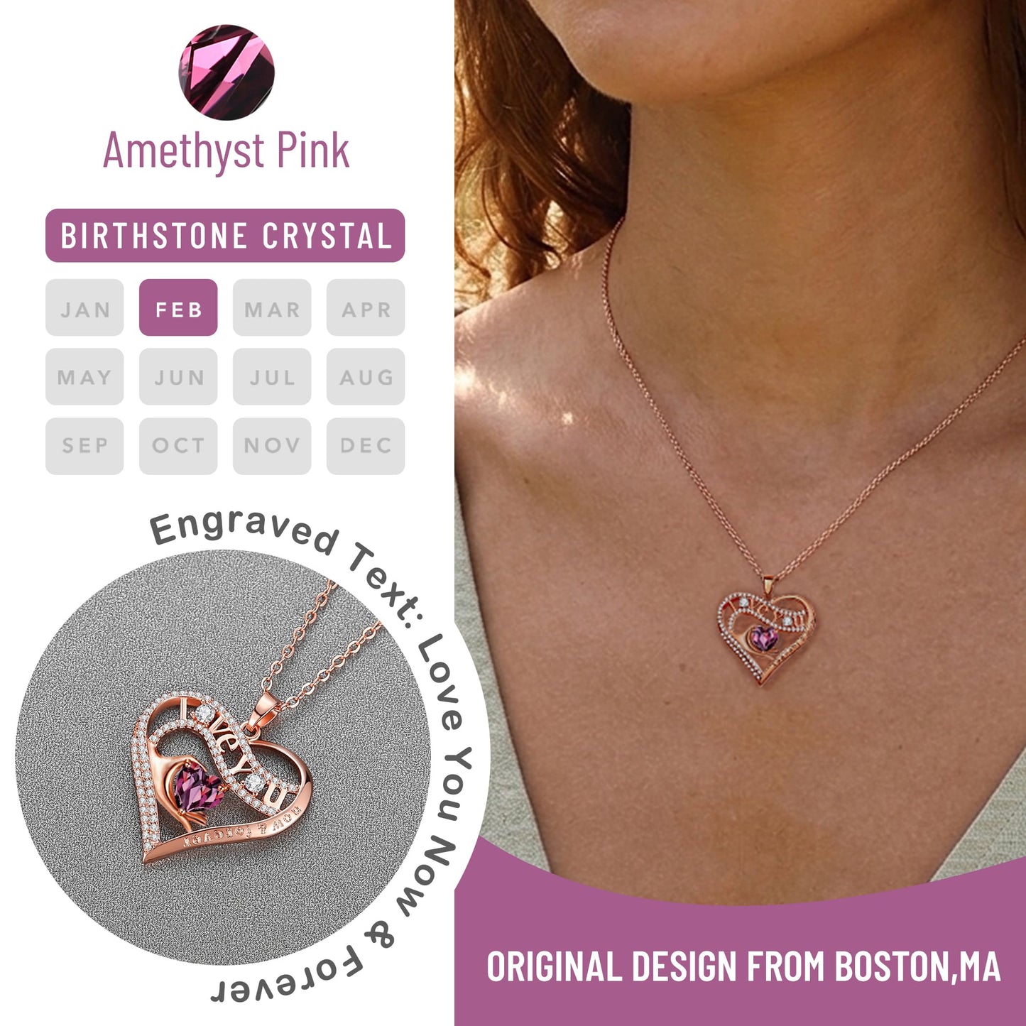 Leafael Gift Necklaces for Women, Heart in Hand I Love You Birthstone Crystal, Birthday Anniversary Jewelry for Wife Girlfriend Mom, Rose Gold and Gun Metal Plated , 18" + 2" Chain