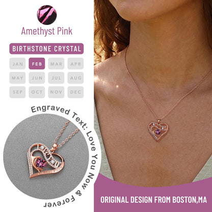 Leafael Gift Necklaces for Women, Heart in Hand I Love You Birthstone Crystal, Birthday Anniversary Jewelry for Wife Girlfriend Mom, Rose Gold and Gun Metal Plated , 18" + 2" Chain