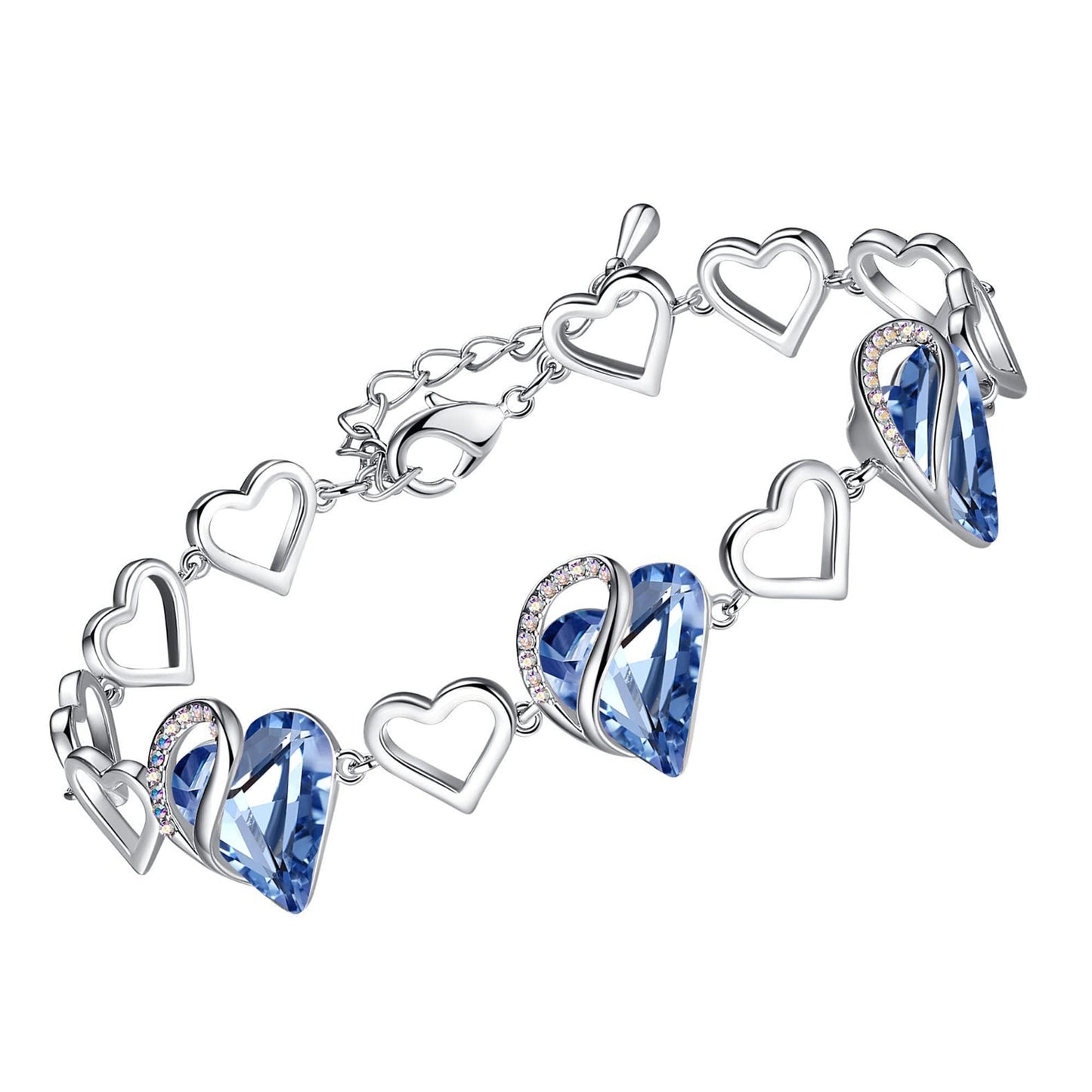 Leafael Infinity Love Heart Link Bracelet with Birthstone Crystal, Women's Gifts, Silver-Tone, 7" with 2" Extender