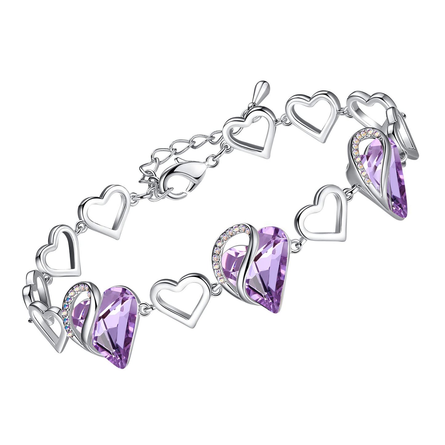 Leafael Infinity Love Heart Link Bracelet with Birthstone Crystal, Women's Gifts, Silver-Tone, 7" with 2" Extender