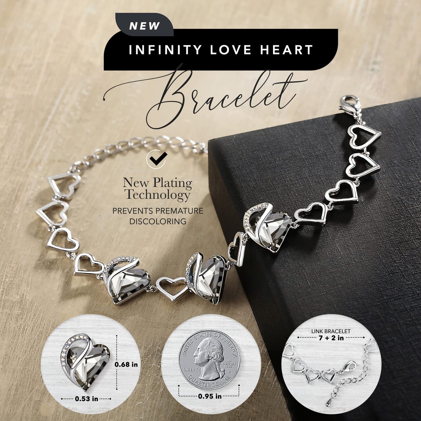 Leafael Infinity Love Heart Link Bracelet with Birthstone Crystal, Women's Gifts, Silver-Tone, 7" with 2" Extender