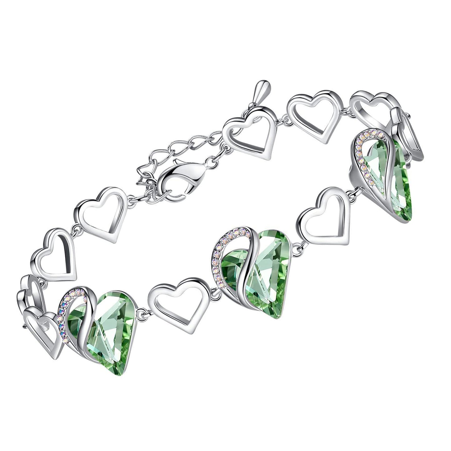 Leafael Infinity Love Heart Link Bracelet with Birthstone Crystal, Women's Gifts, Silver-Tone, 7" with 2" Extender