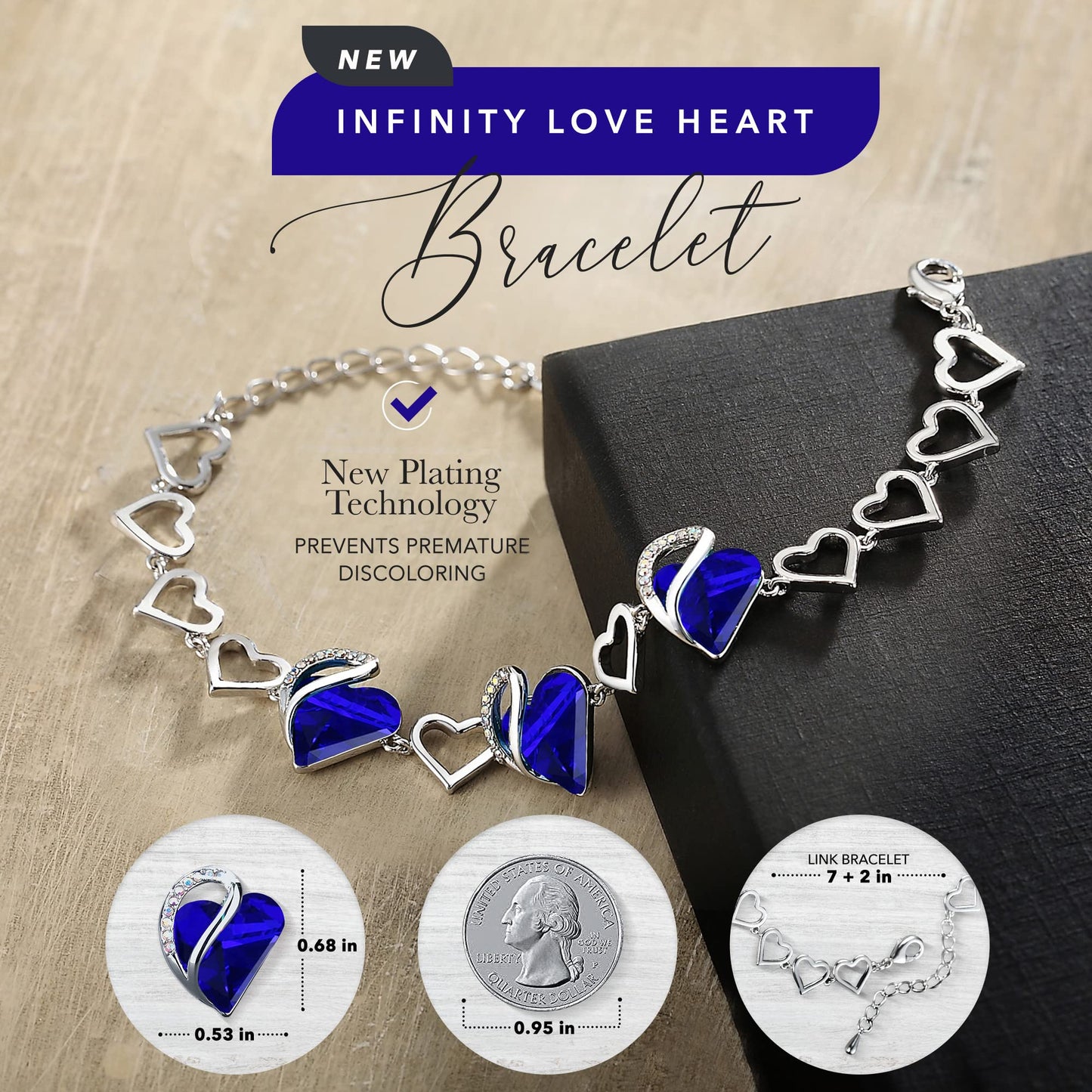 Leafael Infinity Love Heart Link Bracelet with Birthstone Crystal, Women's Gifts, Silver-Tone, 7" with 2" Extender