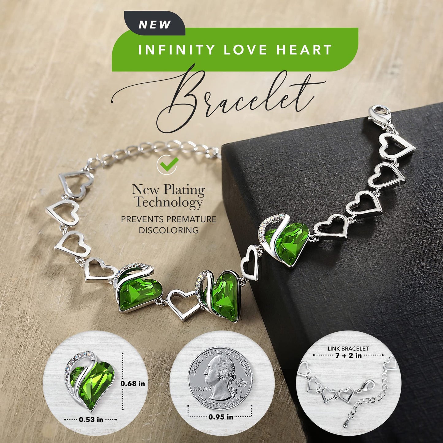 Leafael Infinity Love Heart Link Bracelet with Birthstone Crystal, Women's Gifts, Silver-Tone, 7" with 2" Extender