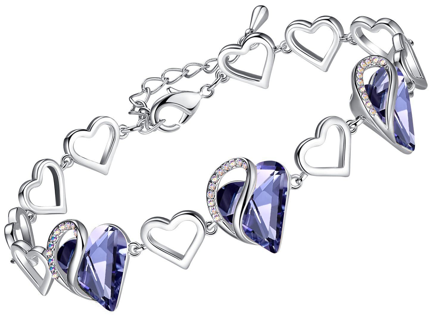 Leafael Infinity Love Heart Link Bracelet with Birthstone Crystal, Women's Gifts, Silver-Tone, 7" with 2" Extender