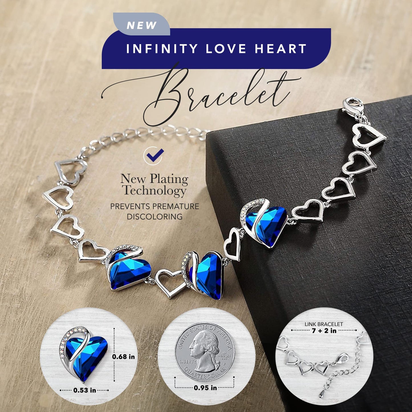 Leafael Infinity Love Heart Link Bracelet with Birthstone Crystal, Women's Gifts, Silver-Tone, 7" with 2" Extender