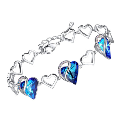 Leafael Infinity Love Heart Link Bracelet with Birthstone Crystal, Women's Gifts, Silver-Tone, 7" with 2" Extender