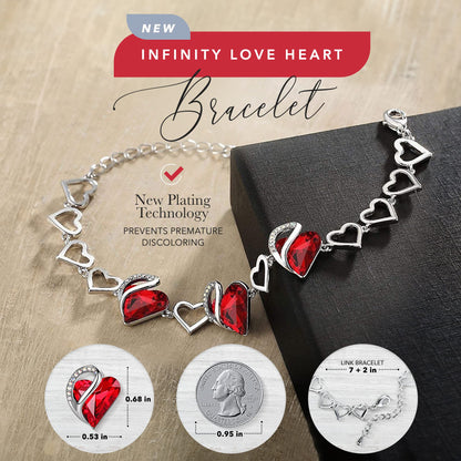 Leafael Infinity Love Heart Link Bracelet with Birthstone Crystal, Women's Gifts, Silver-Tone, 7" with 2" Extender