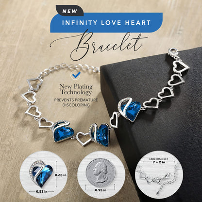 Leafael Infinity Love Heart Link Bracelet with Birthstone Crystal, Women's Gifts, Silver-Tone, 7" with 2" Extender