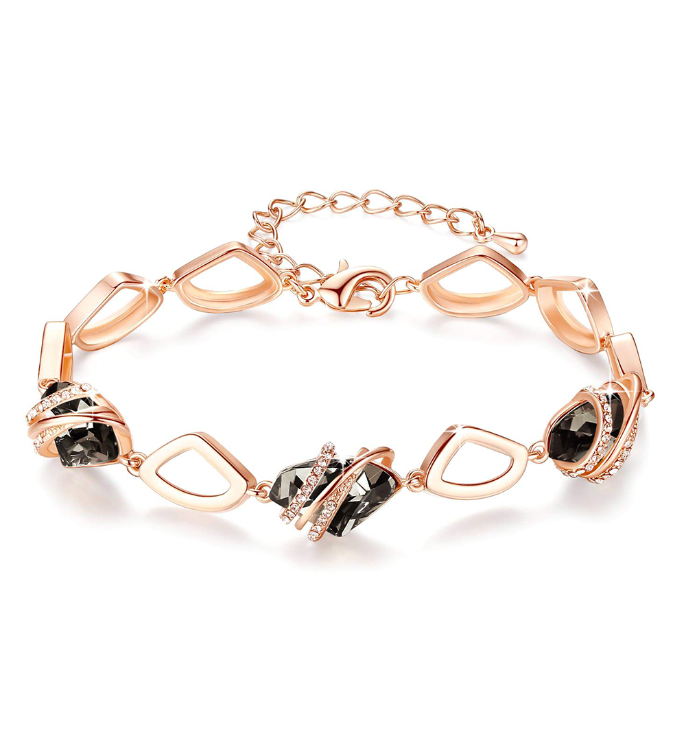 Leafael Wish Stone Link Charm Bracelet with Birthstone Crystals, Rose Gold Plated or Silver-Tone, 7"+2"