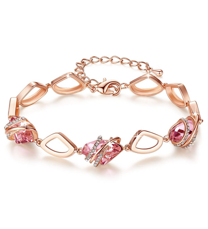 Leafael Wish Stone Link Charm Bracelet with Birthstone Crystals, Rose Gold Plated or Silver-Tone, 7"+2"