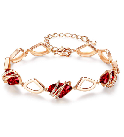 Leafael Wish Stone Link Charm Bracelet with Birthstone Crystals, Rose Gold Plated or Silver-Tone, 7"+2"