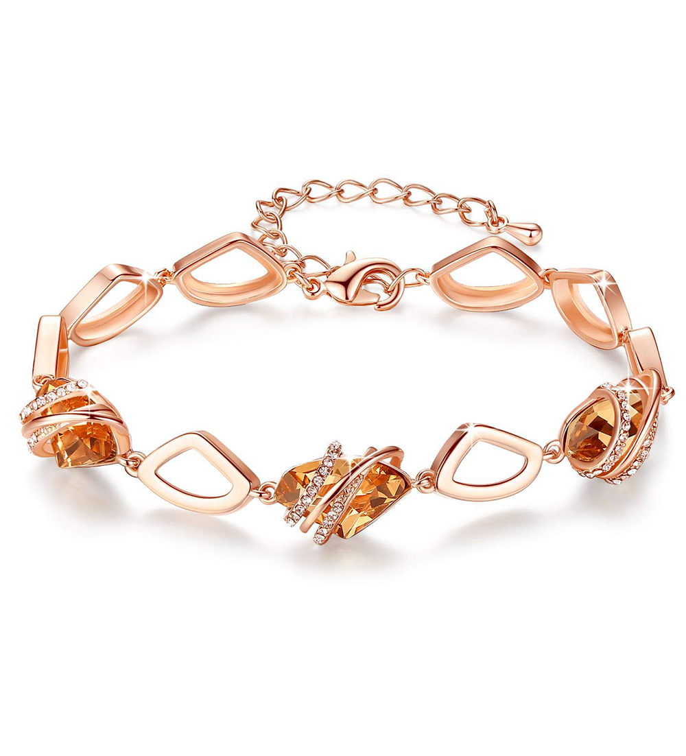 Leafael Wish Stone Link Charm Bracelet with Birthstone Crystals, Rose Gold Plated or Silver-Tone, 7"+2"