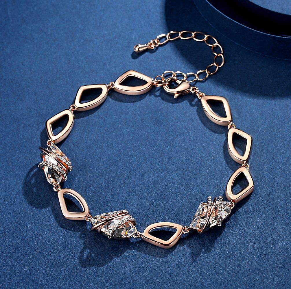 Leafael Wish Stone Link Charm Bracelet with Birthstone Crystals, Rose Gold Plated or Silver-Tone, 7"+2"