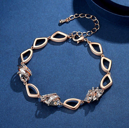 Leafael Wish Stone Link Charm Bracelet with Birthstone Crystals, Rose Gold Plated or Silver-Tone, 7"+2"