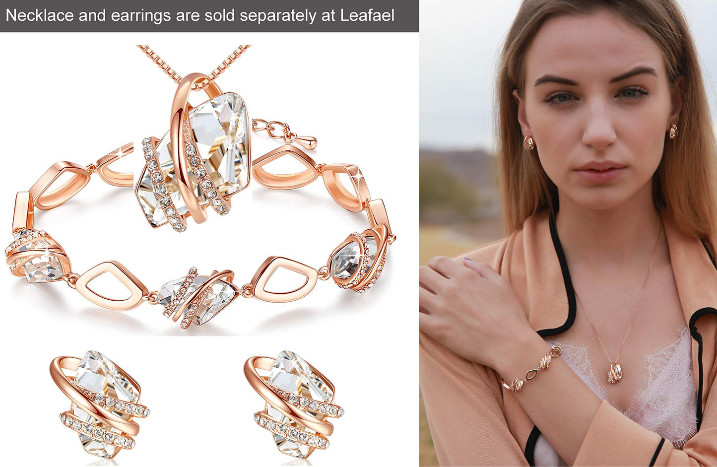 Leafael Wish Stone Link Charm Bracelet with Birthstone Crystals, Rose Gold Plated or Silver-Tone, 7"+2"