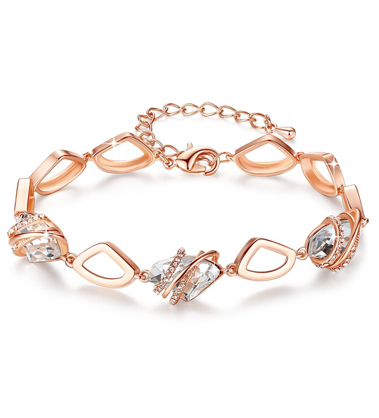 Leafael Wish Stone Link Charm Bracelet with Birthstone Crystals, Rose Gold Plated or Silver-Tone, 7"+2"