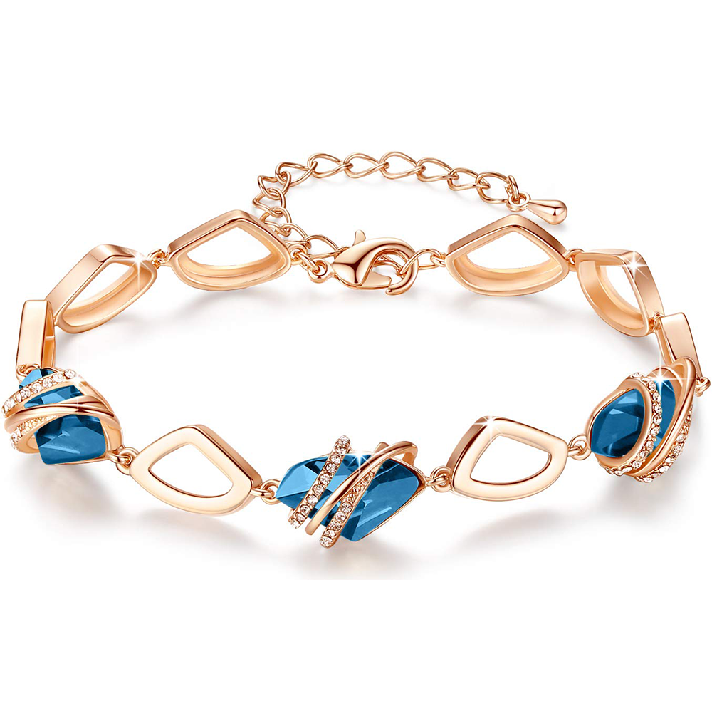 Leafael Wish Stone Link Charm Bracelet with Birthstone Crystals, Rose Gold Plated or Silver-Tone, 7"+2"