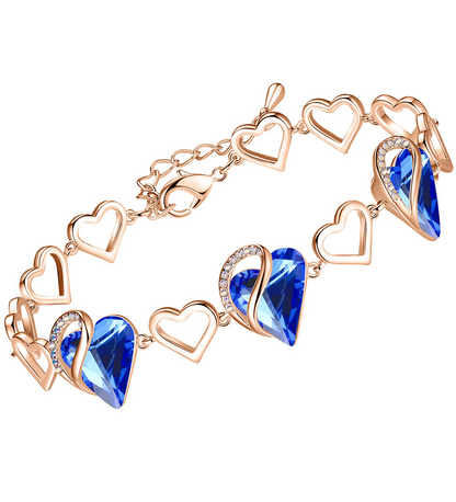 Leafael 18K Rose Gold Plated Love Heart Link Bracelet with Healing Stone Crystal Jewelry Gifts for Women, 7" Chain + 2" Extender