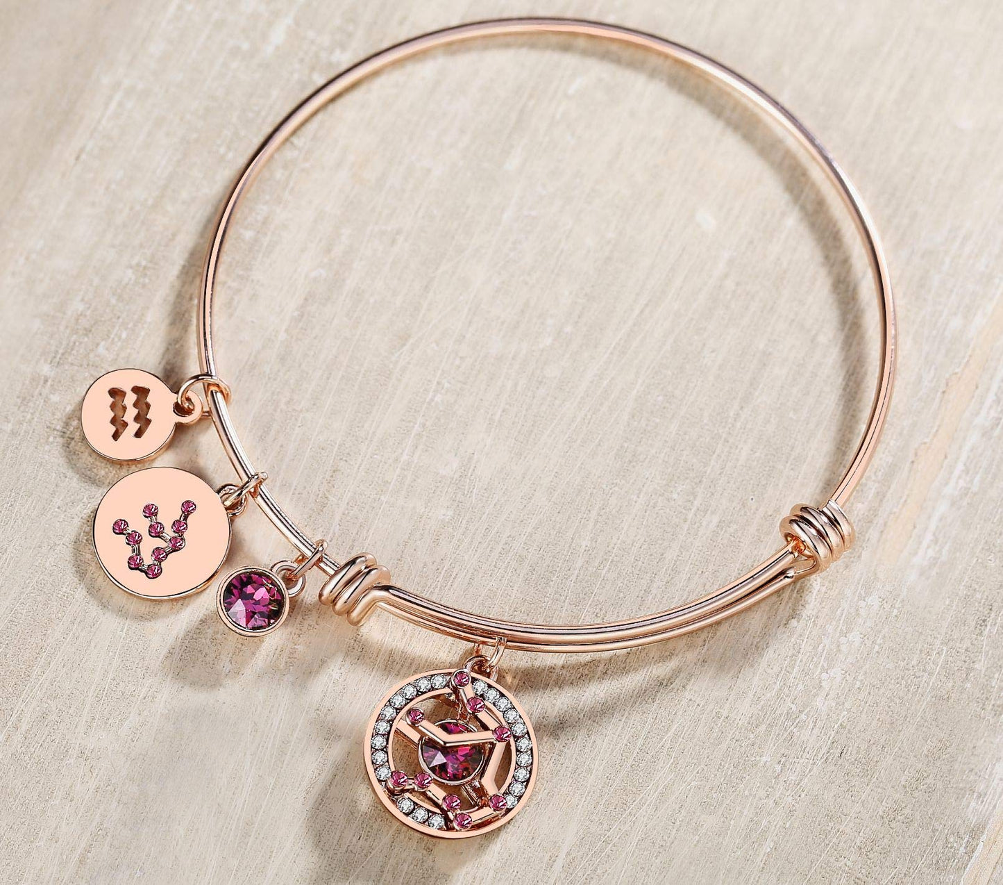 Leafael Superstar Zodiac Expandable Bangle Bracelet Made with Premium Crystals Horoscope Constellation October November Birthstone Topaz Brown Jewelry, Rose Gold Plated, 7"