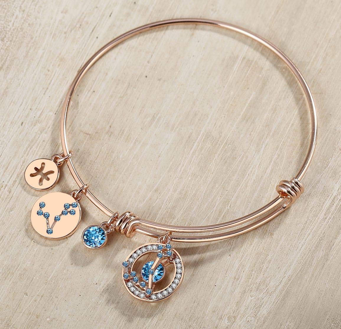 Leafael Superstar Zodiac Expandable Bangle Bracelet Made with Premium Crystals Horoscope Constellation October November Birthstone Topaz Brown Jewelry, Rose Gold Plated, 7"