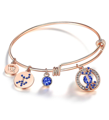 Leafael Superstar Zodiac Expandable Bangle Bracelet Made with Premium Crystals Horoscope Constellation October November Birthstone Topaz Brown Jewelry, Rose Gold Plated, 7"