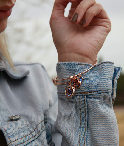 Leafael Superstar Zodiac Expandable Bangle Bracelet Made with Premium Crystals Horoscope Constellation October November Birthstone Topaz Brown Jewelry, Rose Gold Plated, 7"