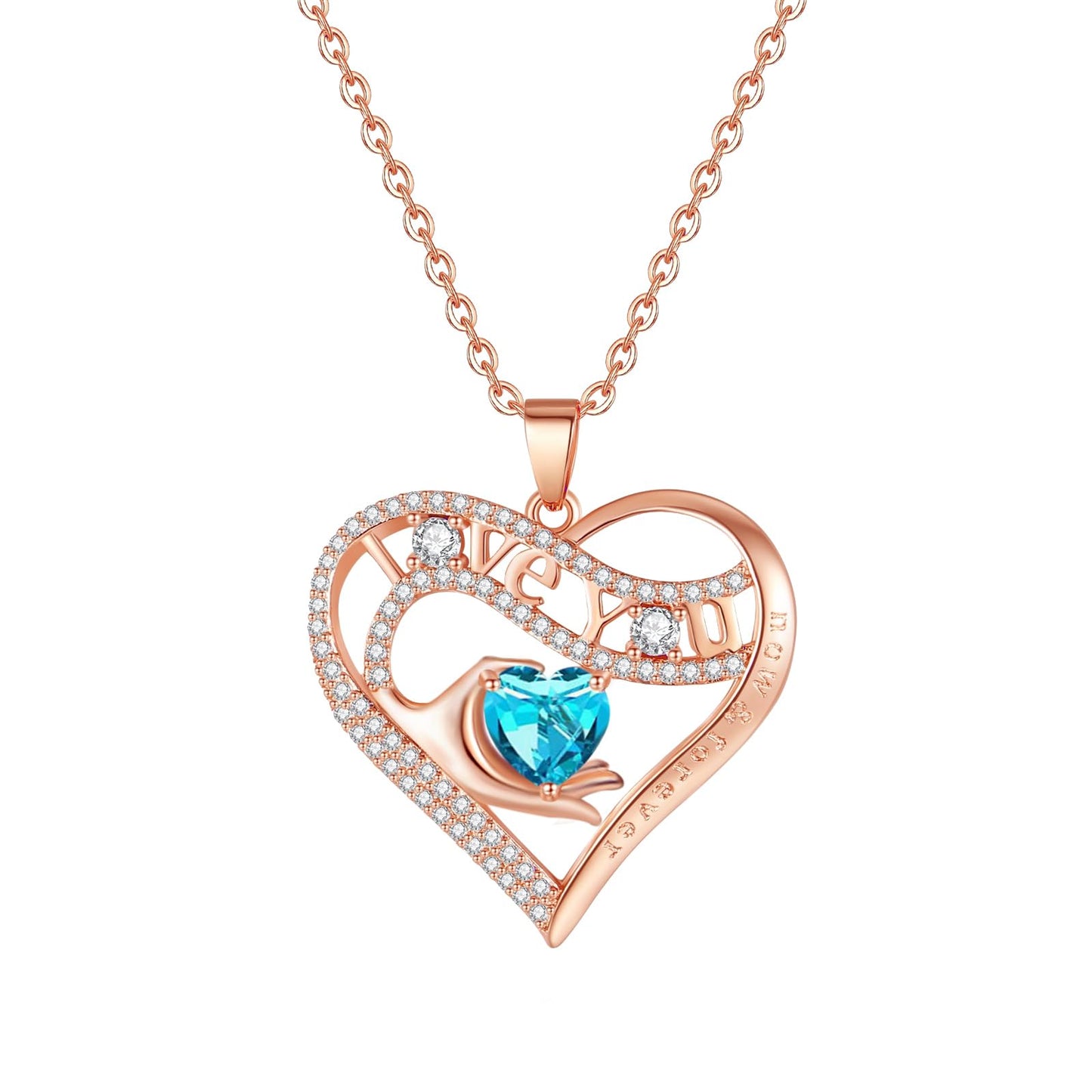 Leafael Gift Necklaces for Women, Heart in Hand I Love You Birthstone Crystal, Birthday Anniversary Jewelry for Wife Girlfriend Mom, Rose Gold and Gun Metal Plated , 18" + 2" Chain