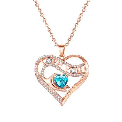 Leafael Gift Necklaces for Women, Heart in Hand I Love You Birthstone Crystal, Birthday Anniversary Jewelry for Wife Girlfriend Mom, Rose Gold and Gun Metal Plated , 18" + 2" Chain