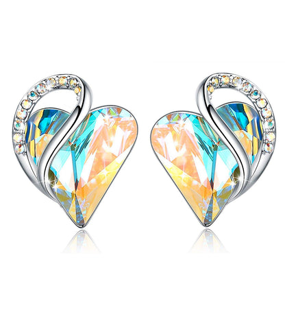 Leafael Infinity Love Heart Stud Earrings with Birthstone Crystal Women's Gifts, Silver-tone